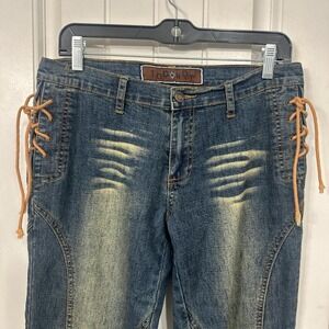 Vintage low rise 90s y2k western acid wash lace up detail jeans from Too Hot.